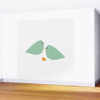 Bird Family in Celadon and Mustard on White. Minimalist Midcentury Scandinavian Wall Mural Gallery Image 2