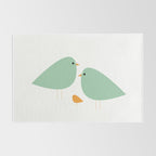Bird Family in Celadon and Mustard on White. Minimalist Midcentury Scandinavian Rug Gallery Image 2