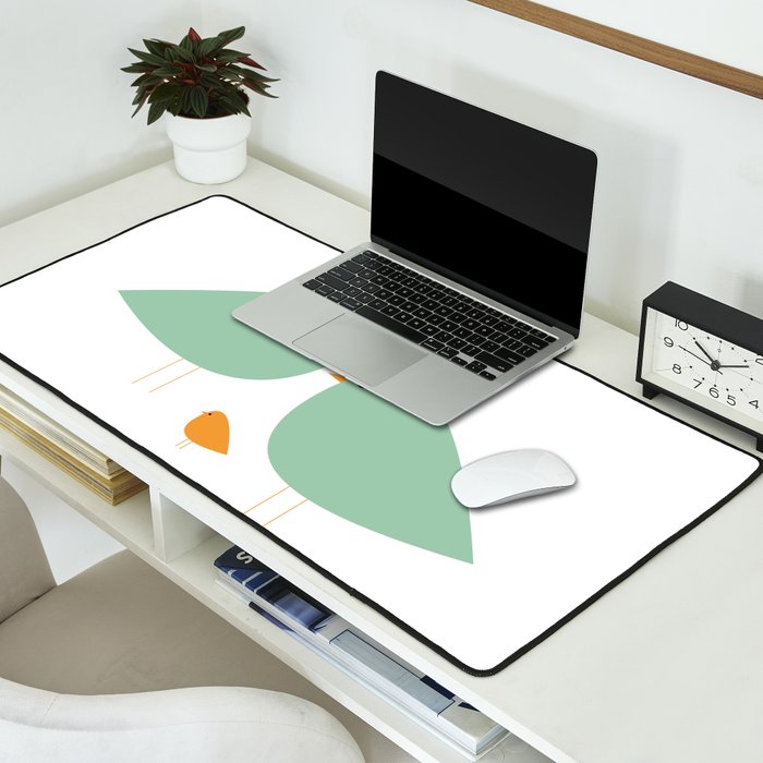 Bird Family in Celadon and Mustard on White. Minimalist Midcentury Scandinavian Desk Mat Gallery Image 2
