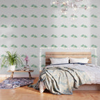 Bird Family in Celadon and Mustard on White. Minimalist Midcentury Scandinavian Wallpaper Gallery Image 3