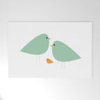 Bird Family in Celadon and Mustard on White. Minimalist Midcentury Scandinavian Welcome Mat Gallery Image 1