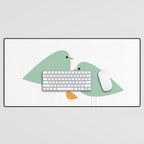 Bird Family in Celadon and Mustard on White. Minimalist Midcentury Scandinavian Desk Mat Gallery Image 1