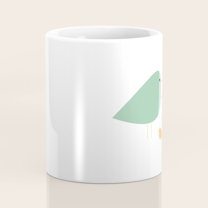 Bird Family in Celadon and Mustard on White. Minimalist Midcentury Scandinavian Coffee Mug Gallery Image 4