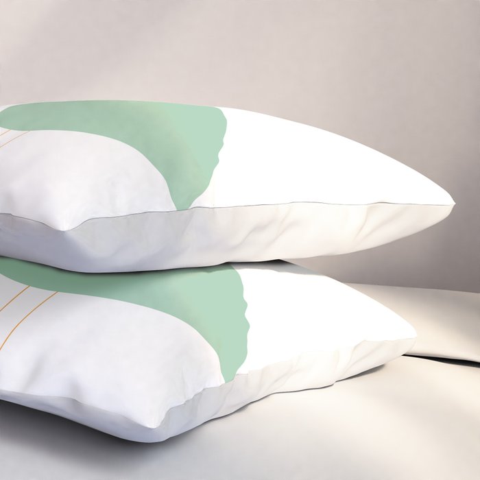 Bird Family in Celadon and Mustard on White. Minimalist Midcentury Scandinavian Pillow Sham Gallery Image 3
