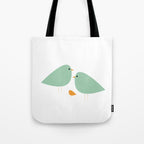 Bird Family in Celadon and Mustard on White. Minimalist Midcentury Scandinavian Tote Bag Gallery Image 1