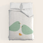 Bird Family in Celadon and Mustard on White. Minimalist Midcentury Scandinavian Comforter Gallery Image 6