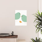 Bird Family in Celadon and Mustard on White. Minimalist Midcentury Scandinavian Poster Gallery Image 2