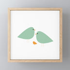 Bird Family in Celadon and Mustard on White. Minimalist Midcentury Scandinavian Mini Art Print Gallery Image 1
