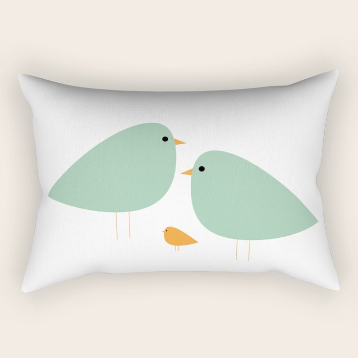 Bird Family in Celadon and Mustard on White. Minimalist Midcentury Scandinavian Rectangular Pillow Gallery Image 2
