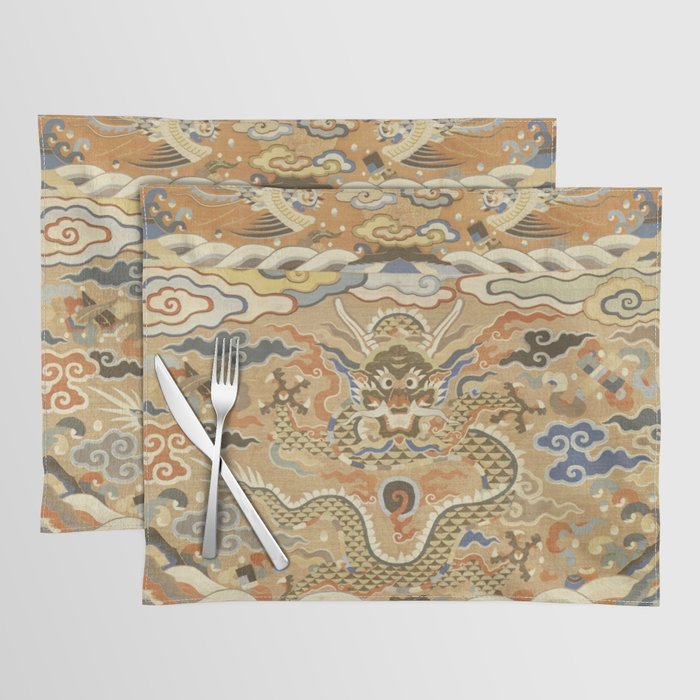 Antique 17th Century Golden Chinese Dragon Placemat Gallery Image 1