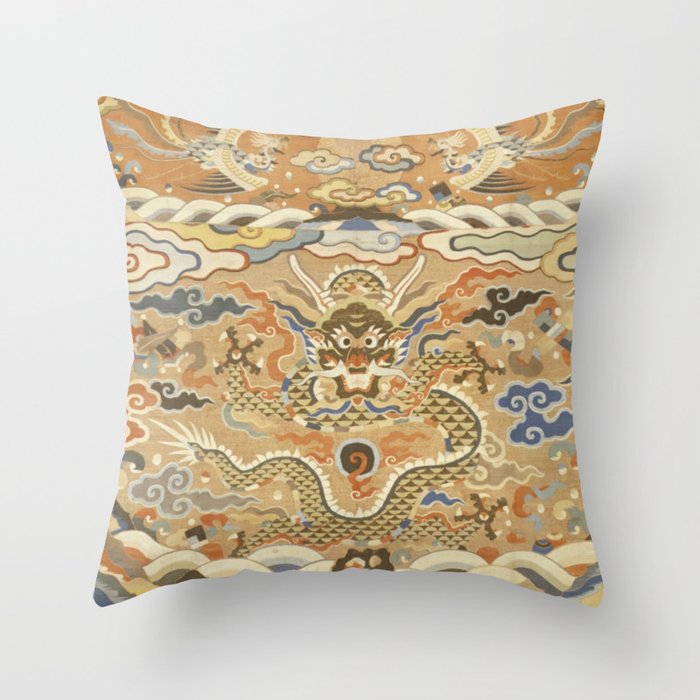 Antique 17th Century Golden Chinese Dragon Throw Pillow Gallery Image 6