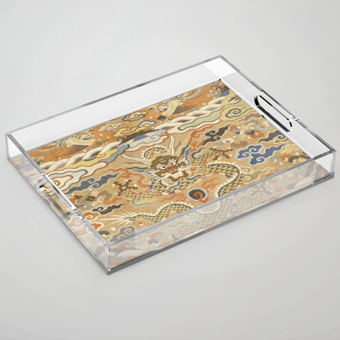 Antique 17th Century Golden Chinese Dragon Acrylic Tray Gallery Image 1