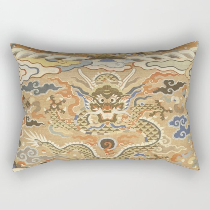 Antique 17th Century Golden Chinese Dragon Rectangular Pillow Gallery Image 1