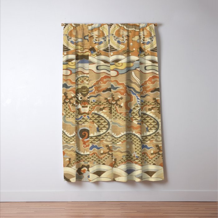 Antique 17th Century Golden Chinese Dragon Window Curtain Gallery Image 3
