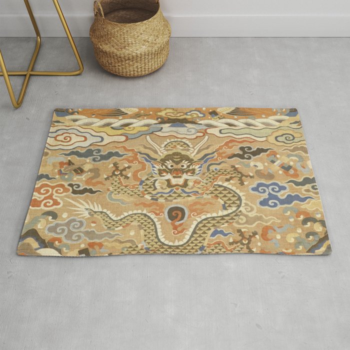 Antique 17th Century Golden Chinese Dragon Rug Gallery Image 1