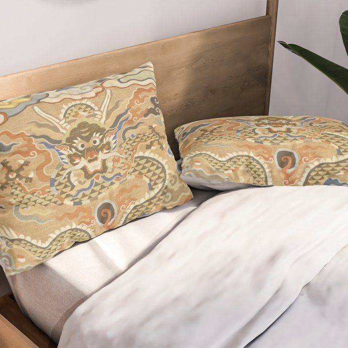 Antique 17th Century Golden Chinese Dragon Pillow Sham Gallery Image 2
