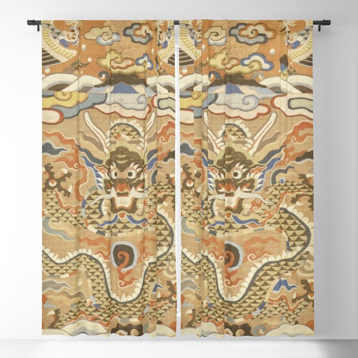 Antique 17th Century Golden Chinese Dragon Window Curtain Gallery Image 5