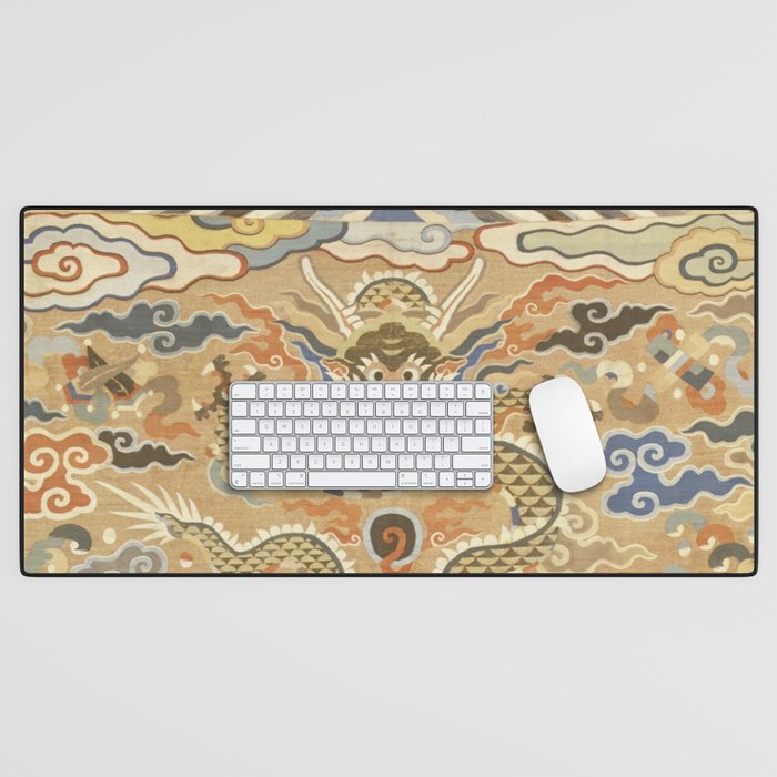 Antique 17th Century Golden Chinese Dragon Desk Mat Gallery Image 1