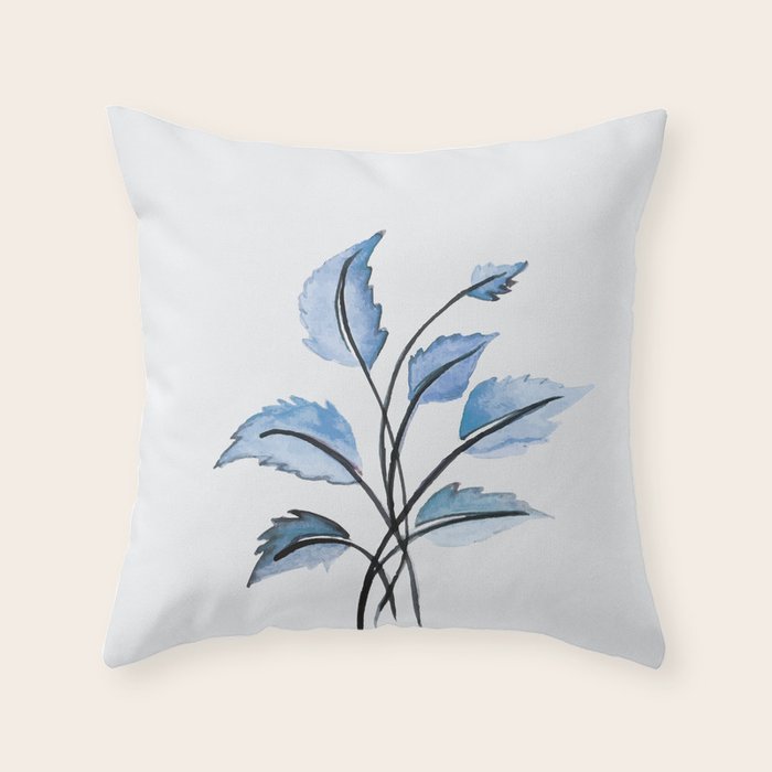 Blue leaves Throw Pillow Gallery Image 1