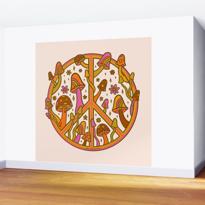 Mushroom Peace Sign Wall Mural Gallery Image 2