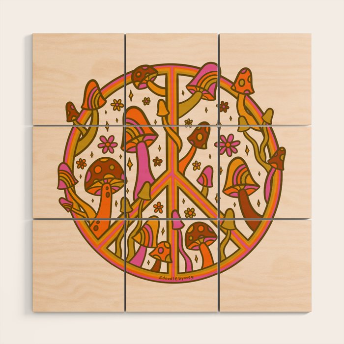 Mushroom Peace Sign Wood Wall Art Gallery Image 1