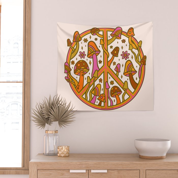 Mushroom Peace Sign Wall Tapestry Gallery Image 2