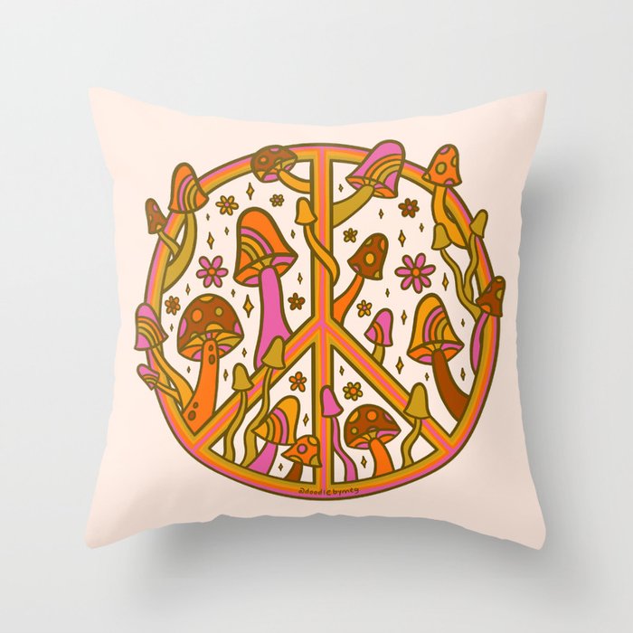 Mushroom Peace Sign Throw Pillow Gallery Image 6