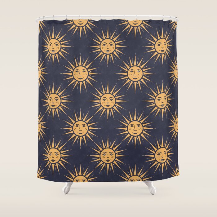 Freckled Suns - blue and gold Shower Curtain Gallery Image 1