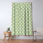 Mid Century Modern Atomic Stars Retro Starburst Pattern in Light Sage Green and Cream Window Curtain Gallery Image 5