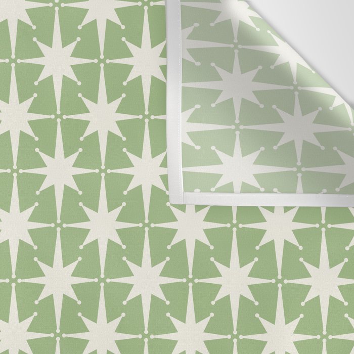 Mid Century Modern Atomic Stars Retro Starburst Pattern in Light Sage Green and Cream Wall Tapestry Gallery Image 3