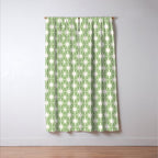 Mid Century Modern Atomic Stars Retro Starburst Pattern in Light Sage Green and Cream Window Curtain Gallery Image 3