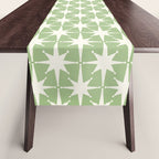 Mid Century Modern Atomic Stars Retro Starburst Pattern in Light Sage Green and Cream Table Runner Gallery Image 1