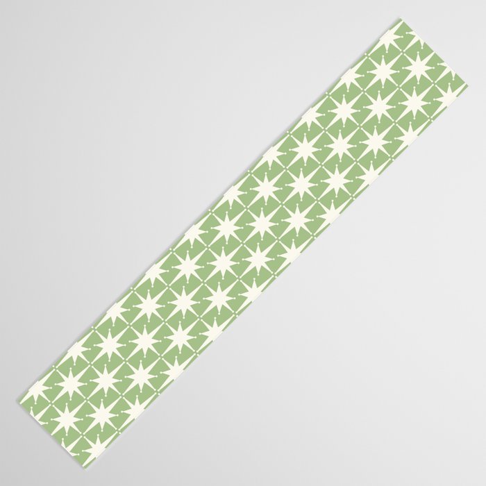 Mid Century Modern Atomic Stars Retro Starburst Pattern in Light Sage Green and Cream Table Runner Gallery Image 3
