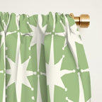 Mid Century Modern Atomic Stars Retro Starburst Pattern in Light Sage Green and Cream Window Curtain Gallery Image 2