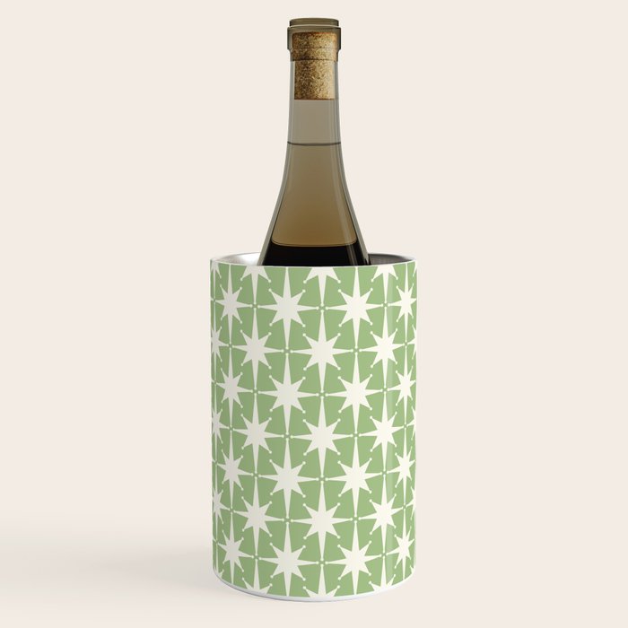 Mid Century Modern Atomic Stars Retro Starburst Pattern in Light Sage Green and Cream Wine Chiller Gallery Image 3