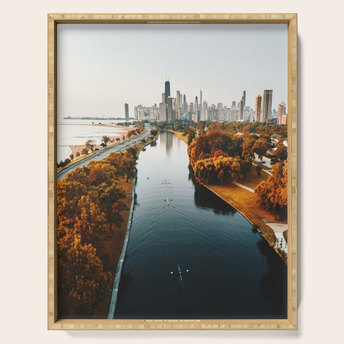 chicago aerial view Serving Tray Gallery Image 1