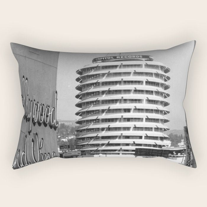 Capital Records Building, Los Angeles, California black and white photograph / black and white photography Rectangular Pillow Gallery Image 1