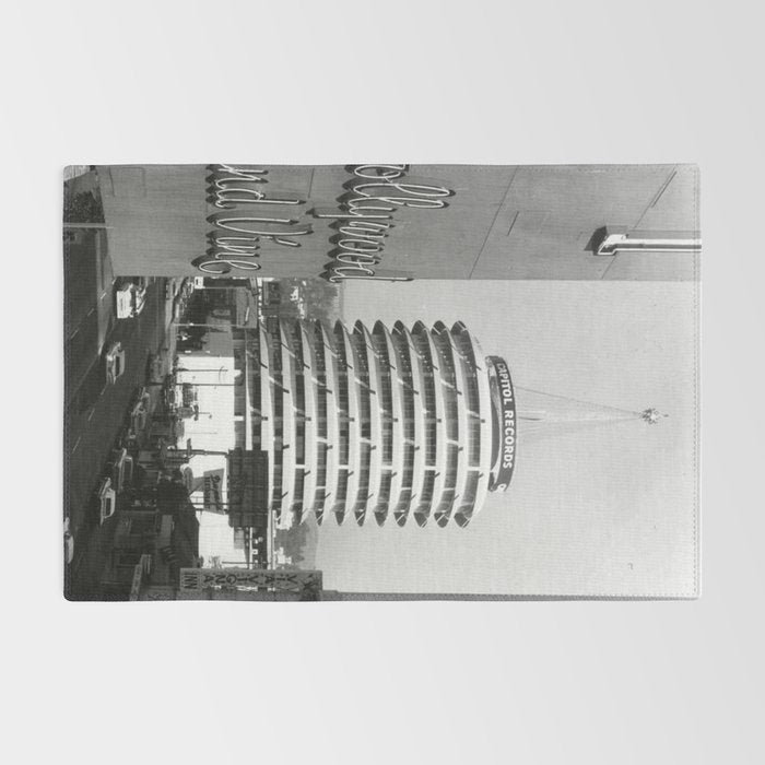 Capital Records Building, Los Angeles, California black and white photograph / black and white photography Rug Gallery Image 2