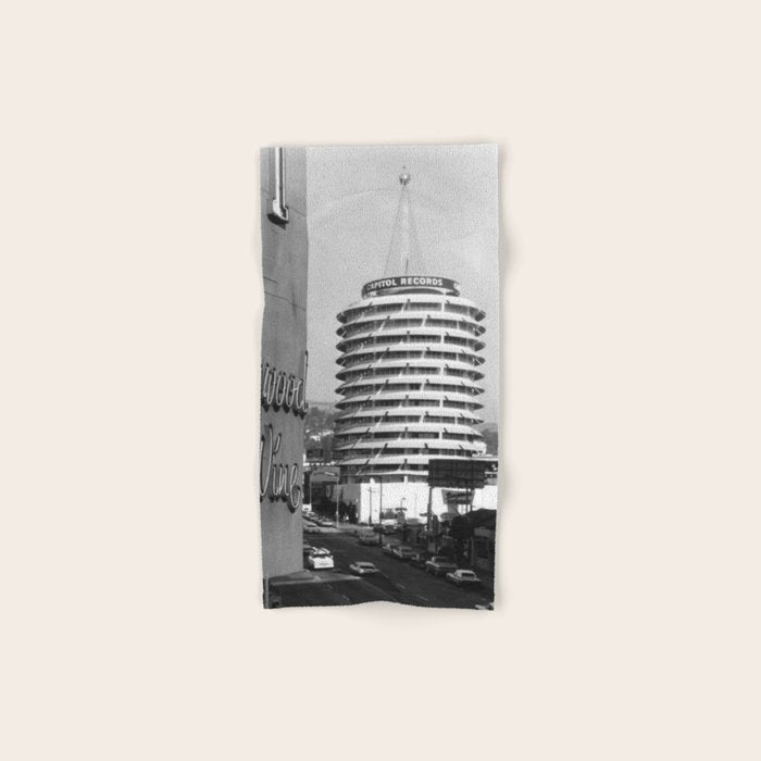 Capital Records Building, Los Angeles, California black and white photograph / black and white photography Bath Towel Gallery Image 1