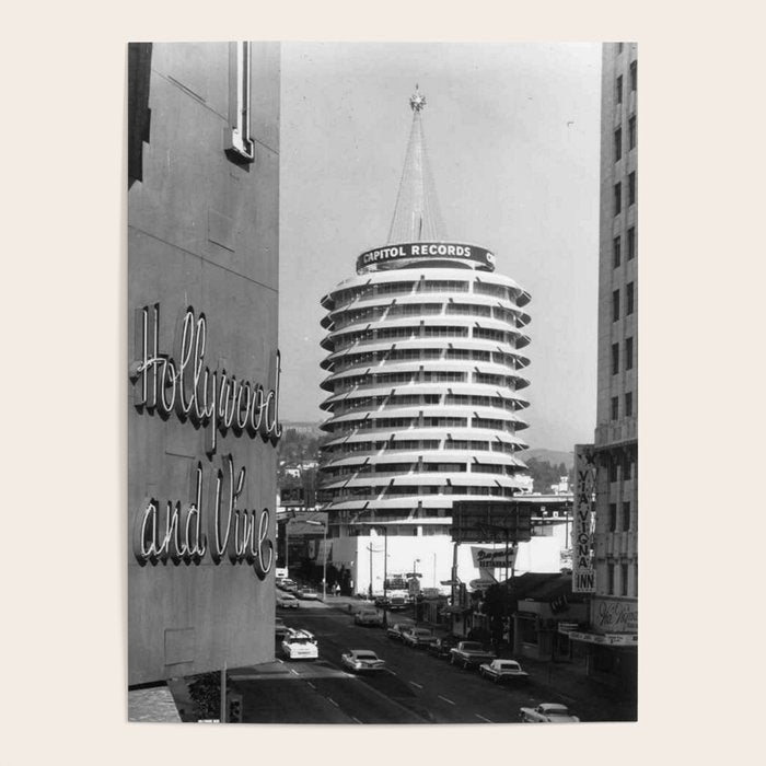 Capital Records Building, Los Angeles, California black and white photograph / black and white photography Poster Gallery Image 1