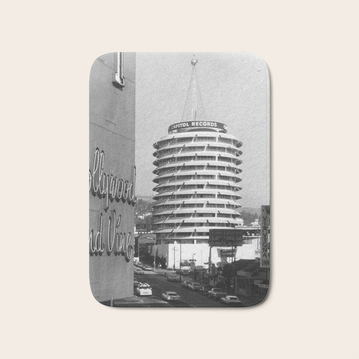 Capital Records Building, Los Angeles, California black and white photograph / black and white photography Bath Mat Gallery Image 1