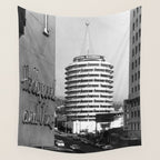 Capital Records Building, Los Angeles, California black and white photograph / black and white photography Wall Tapestry Gallery Image 4