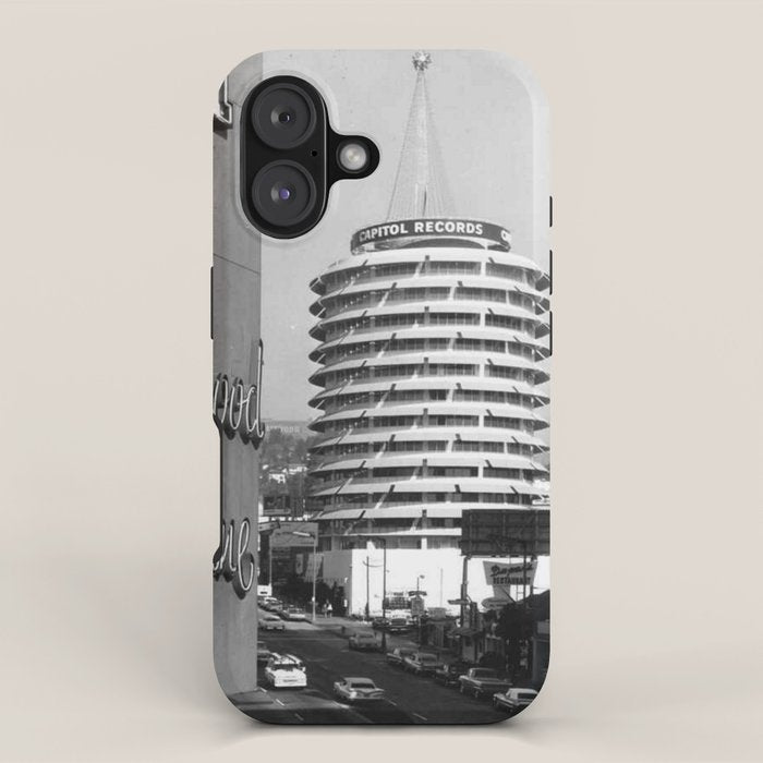 Capital Records Building, Los Angeles, California black and white photograph / black and white photography iPhone Case Gallery Image 1