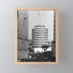 Capital Records Building, Los Angeles, California black and white photograph / black and white photography Mini Art Print Gallery Image 1