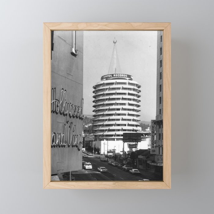 Capital Records Building, Los Angeles, California black and white photograph / black and white photography Mini Art Print Gallery Image 1