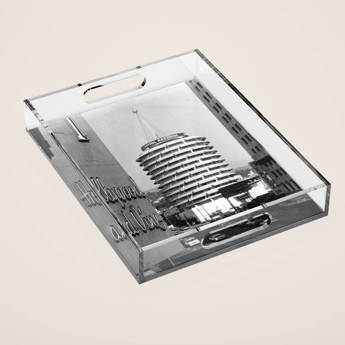 Capital Records Building, Los Angeles, California black and white photograph / black and white photography Acrylic Tray Gallery Image 1