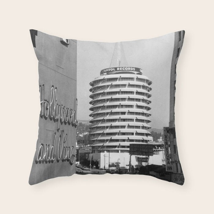 Capital Records Building, Los Angeles, California black and white photograph / black and white photography Throw Pillow Gallery Image 6