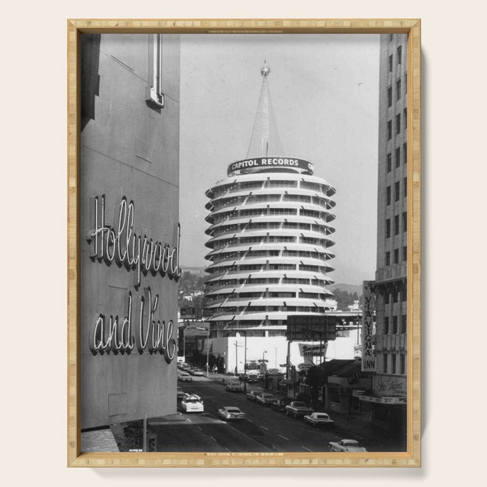 Capital Records Building, Los Angeles, California black and white photograph / black and white photography Serving Tray Gallery Image 1