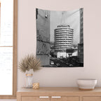 Capital Records Building, Los Angeles, California black and white photograph / black and white photography Wall Tapestry Gallery Image 2