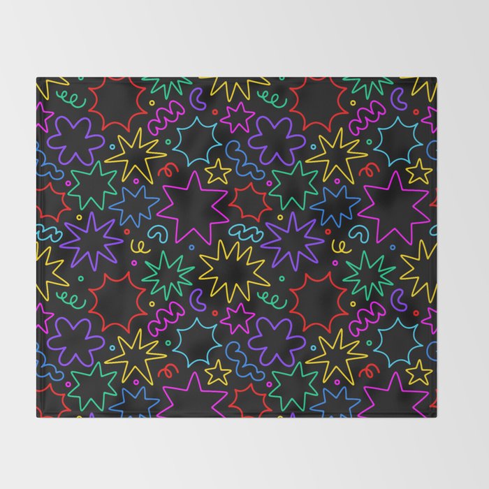 Colorful fun star doodle pattern Throw Blanket Gallery Image 2